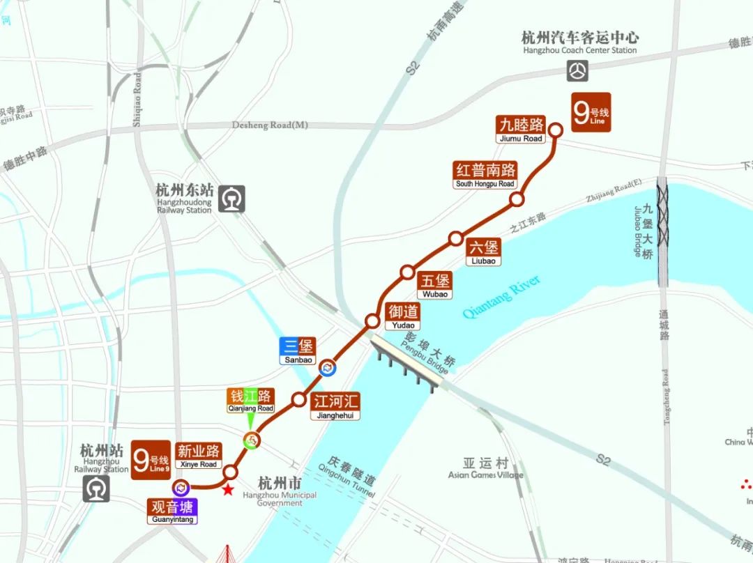 今天10点杭州地铁7号线江北段9号线南段5号线宝善桥站开通