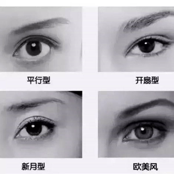 双眼皮大致分为:开扇双眼皮,新月双眼皮,中式平行双和欧式大平行双