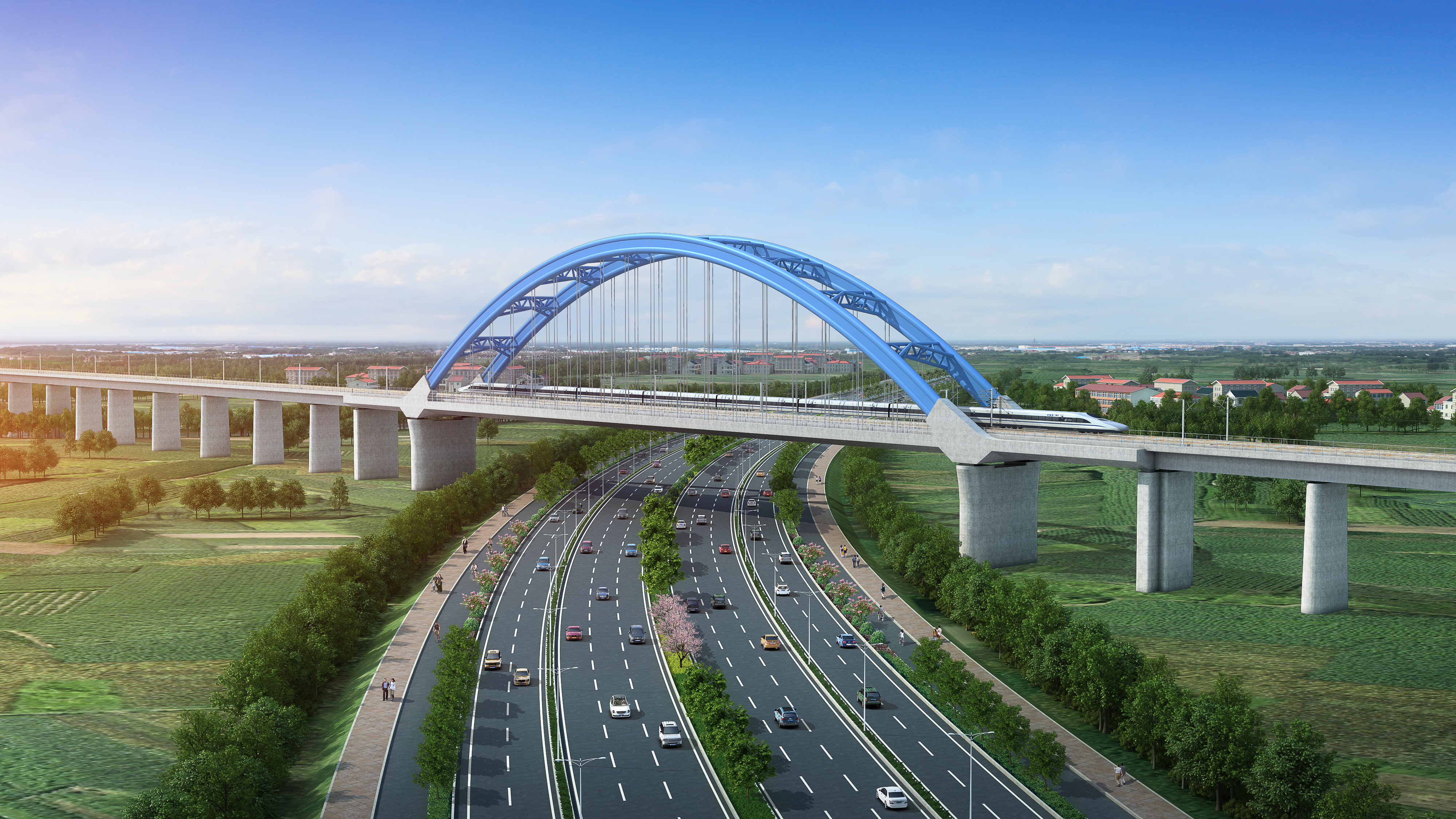 杭温铁路最大跨度168米系杆拱系梁顺利浇筑完成
