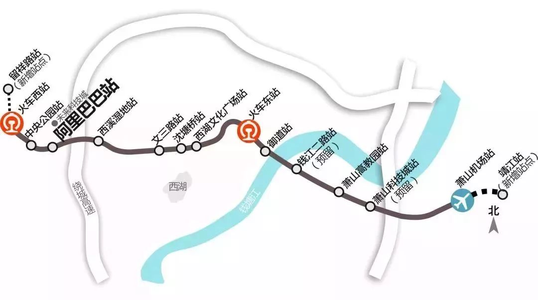 连接杭州城西和机场的机场快线示意图对于两个镇街的大变化小编很是